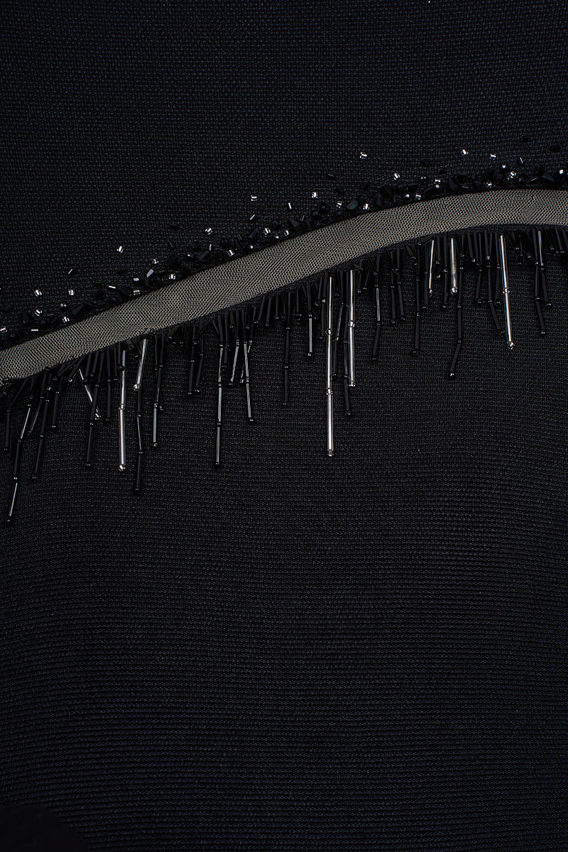 Black Twinkle Jersey Spandex Maxi Dress by EEGEN STUDIO featuring a fitted silhouette and elegant length.