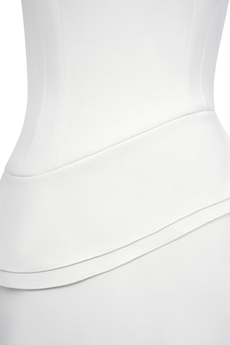 White spandex maxi dress from EEGEN STUDIO featuring a fitted silhouette and elegant design.