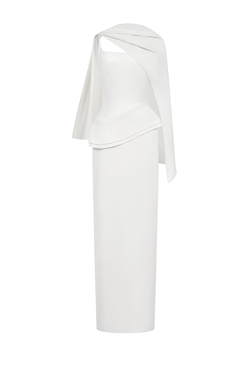 White spandex maxi dress by EEGEN STUDIO, featuring a sleek, fitted design perfect for elegant or casual occasions.