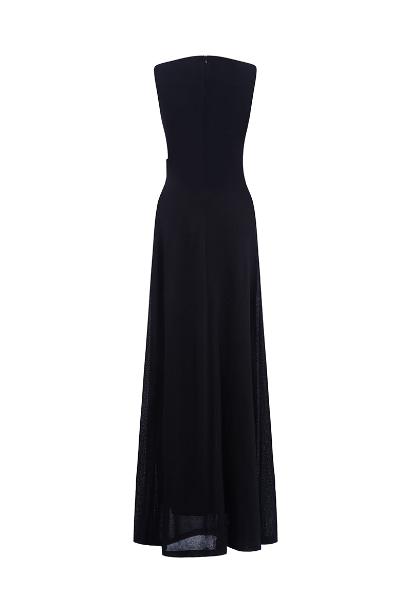 Black and white spandex light knit maxi dress by EEGEN STUDIO, featuring a fitted silhouette and stylish design.