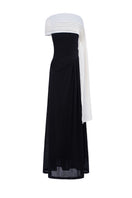 Black and white spandex knit gown by EEGEN STUDIO, featuring a sleek, fitted design with stylish color blocking.