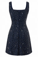 Urban Muse Electra embellished navy mini dress featuring intricate detailing and a stylish silhouette.