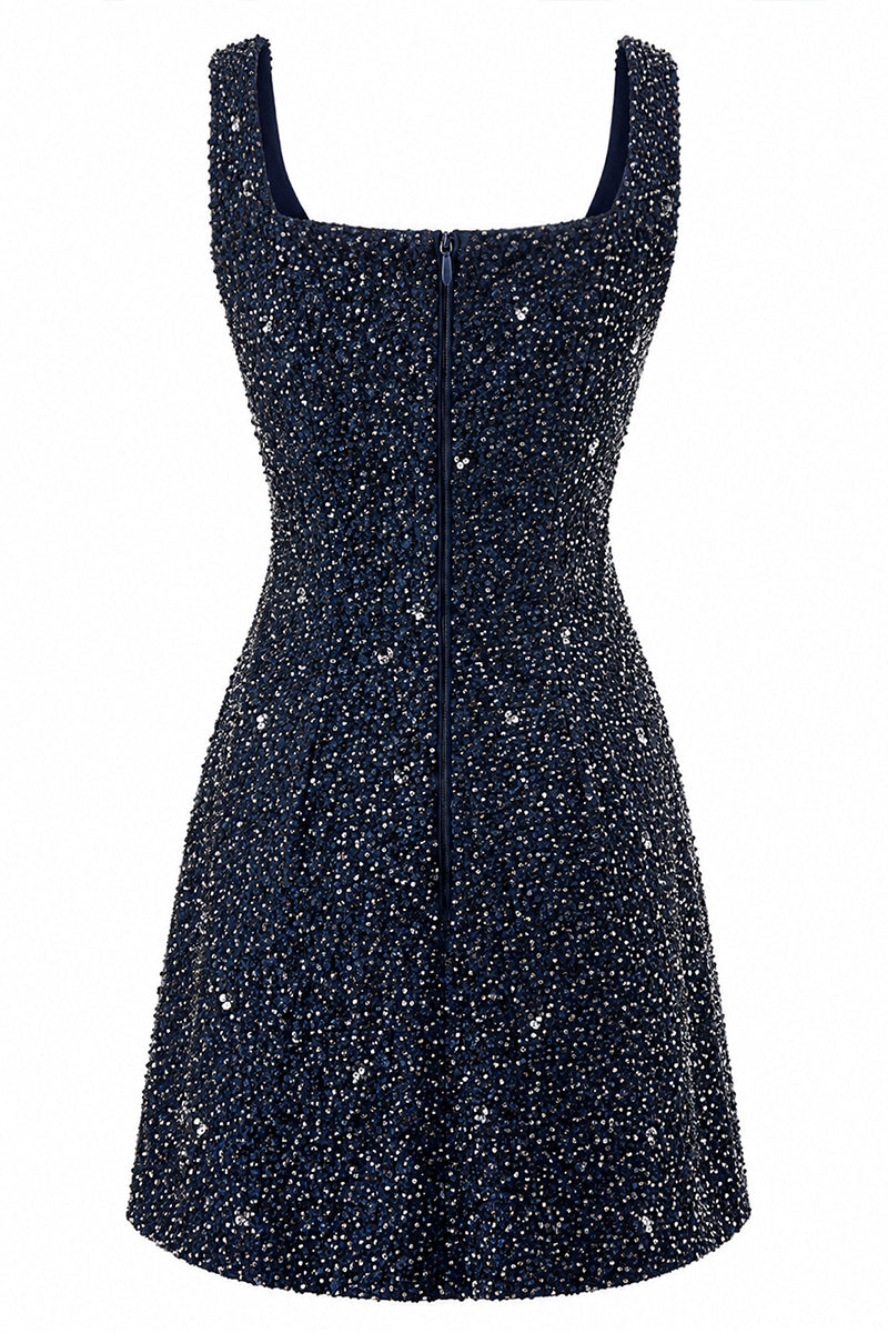 Urban Muse Electra embellished navy mini dress featuring intricate detailing and a stylish silhouette.