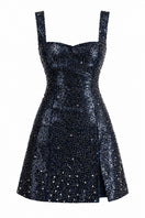 Urban Muse Electra embellished navy mini dress with intricate detailing, perfect for stylish occasions.