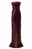 Elegant burgundy Ember gown by Urban Muse featuring flowing fabric and stylish design, perfect for formal occasions.