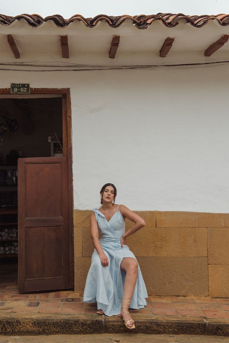MAREA DRAPED BLUE MIDI DRESS | Estefania | CULT MIA
