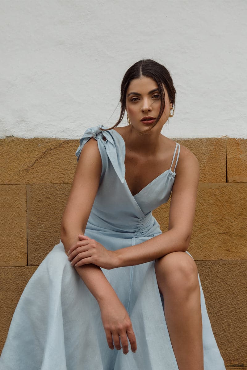 MAREA DRAPED BLUE MIDI DRESS | CULT MIA