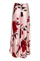 Pink midi skirt by Estefania with a cherry picante print, featuring a flowy design and vibrant pattern.