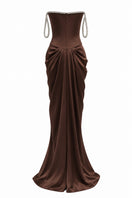 Urban Muse Evania gown in brown featuring a flowing design, perfect for elegant occasions.