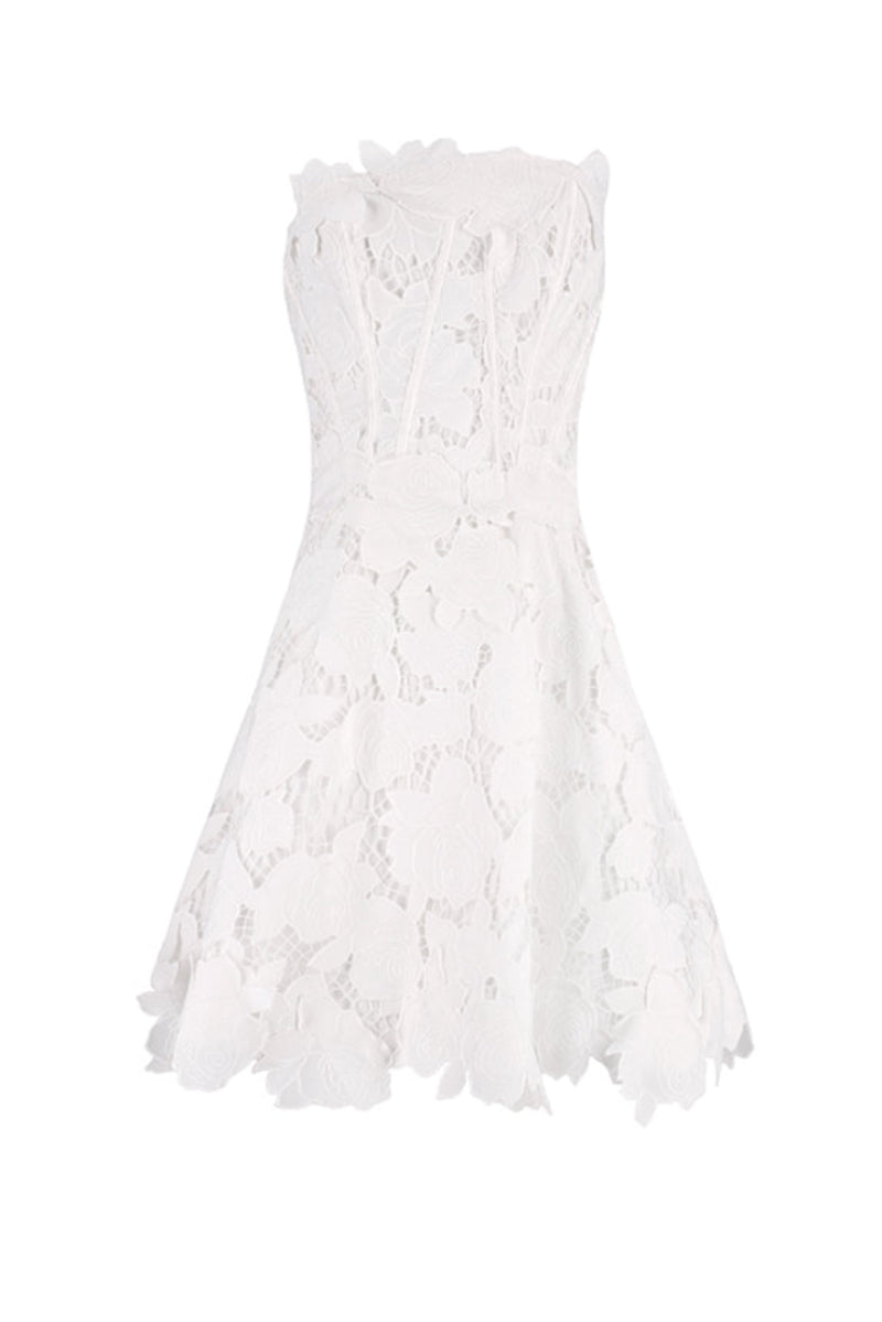 White mini dress by Ellipse Lingerie, showcasing a stylish exterior view of the fashionable short dress.