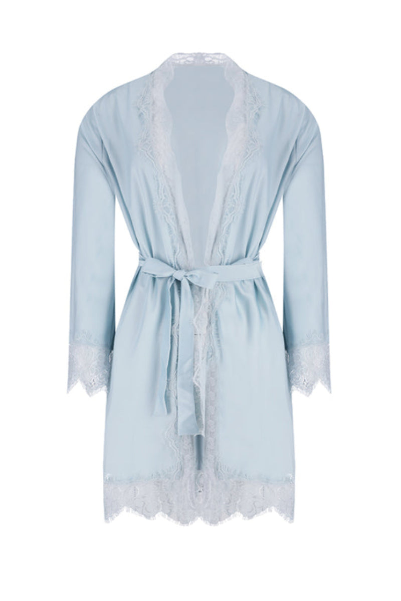 Blue kimono loungewear by Ellipse Lingerie, showing a flowing, comfortable fabric with a relaxed fit and elegant design.