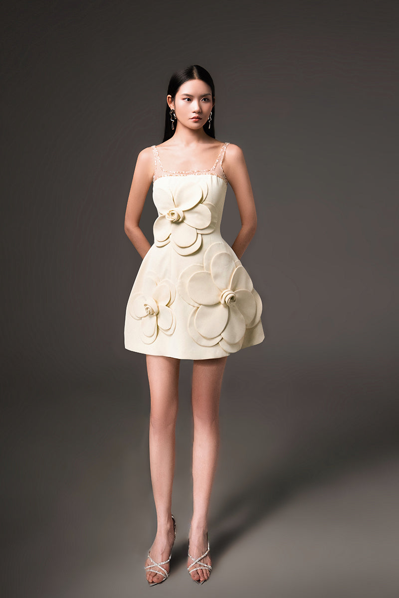 CULT MIA X HAPPY CLOTHING ANAHI FIT AND FLARE MINI DRESS IN LIGHT YELLOW - CULT MIA