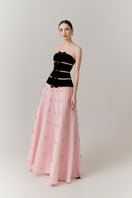 Elegant velvet and crystal A-line gown by Happy Clothing featuring a flowing silhouette and intricate detailing.