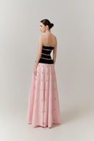 Elegant velvet and crystal A-line gown by Happy Clothing featuring intricate detailing and flowing fabric.