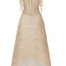 Beige Coralie tulle and organza gown by 21Six, featuring elegant flowy fabric and intricate detailing.