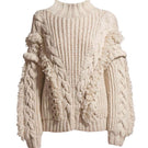 Off-white Anastasia cable turtleneck sweater by First Born Knits, featuring a cozy knit design and fitted style.