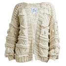 Off-white Brigitte Bomber Cardigan by First Born Knits, displayed in XS-S size, featuring a cozy, stylish knit design.