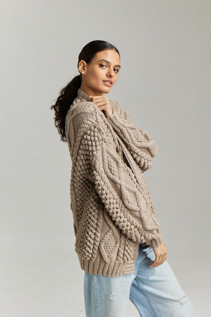 DIDI POPCORN STITCH OVERSIZED CARDIGAN Taupe XS/S