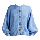 Sky blue Frenchie Midi Cardigan by First Born Knits, featuring a soft knit fabric and a cozy, stylish fit.