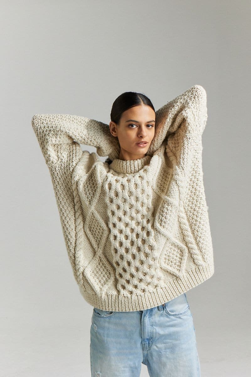 OFF WHITE HONEY CREW NECK SWEATER | First Born Knits | CULT MIA