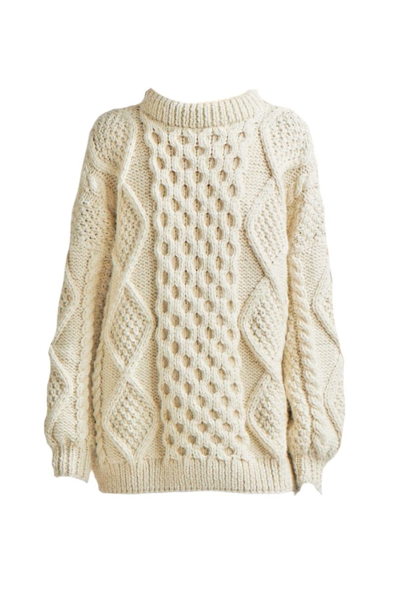 Off White Honey crew neck sweater by First Born Knits, front view showing soft knit fabric and classic fit in off-white color.
