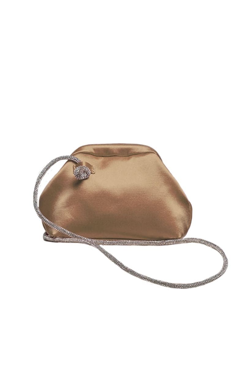 Gold mini money pouch clutch by Folklore The Label, featuring a compact design with a sleek gold finish.