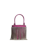 Pink fringe mini Kyklos bag from Folklore The Label, a stylish top handle bag with vibrant fringe detailing.