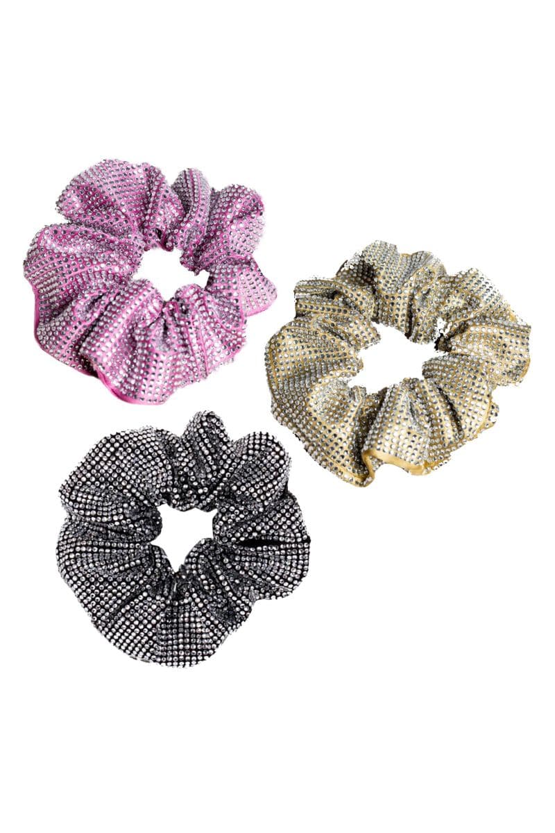 Pink gold and black diamond hair scrunchie set from Folklore The Label, stylish hair accessories with a luxurious look.