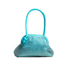 Turquoise diamond mini money pouch by Folklore The Label, top handle bag with vibrant color and compact design.
