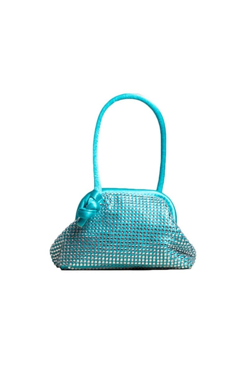 Turquoise diamond mini money pouch by Folklore The Label, top handle bag with vibrant color and compact design.