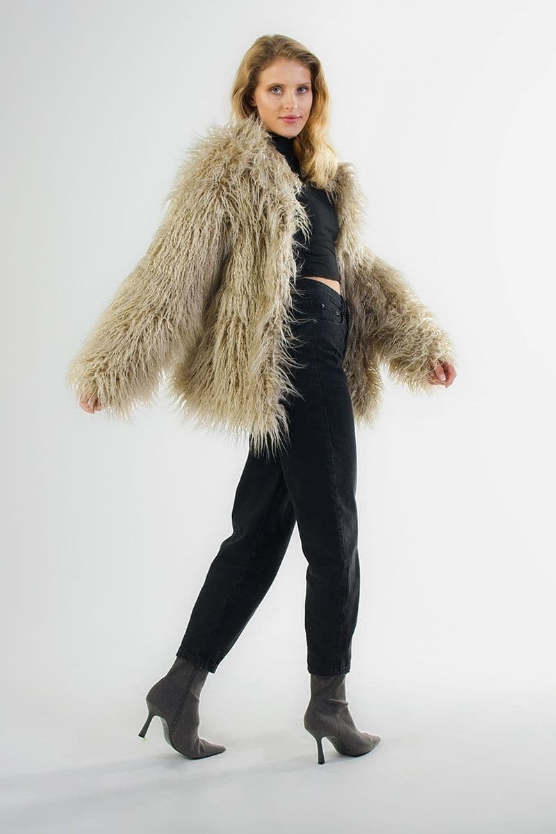 BEIGE FAUX FUR JACKET | Fortini | CULT MIA
