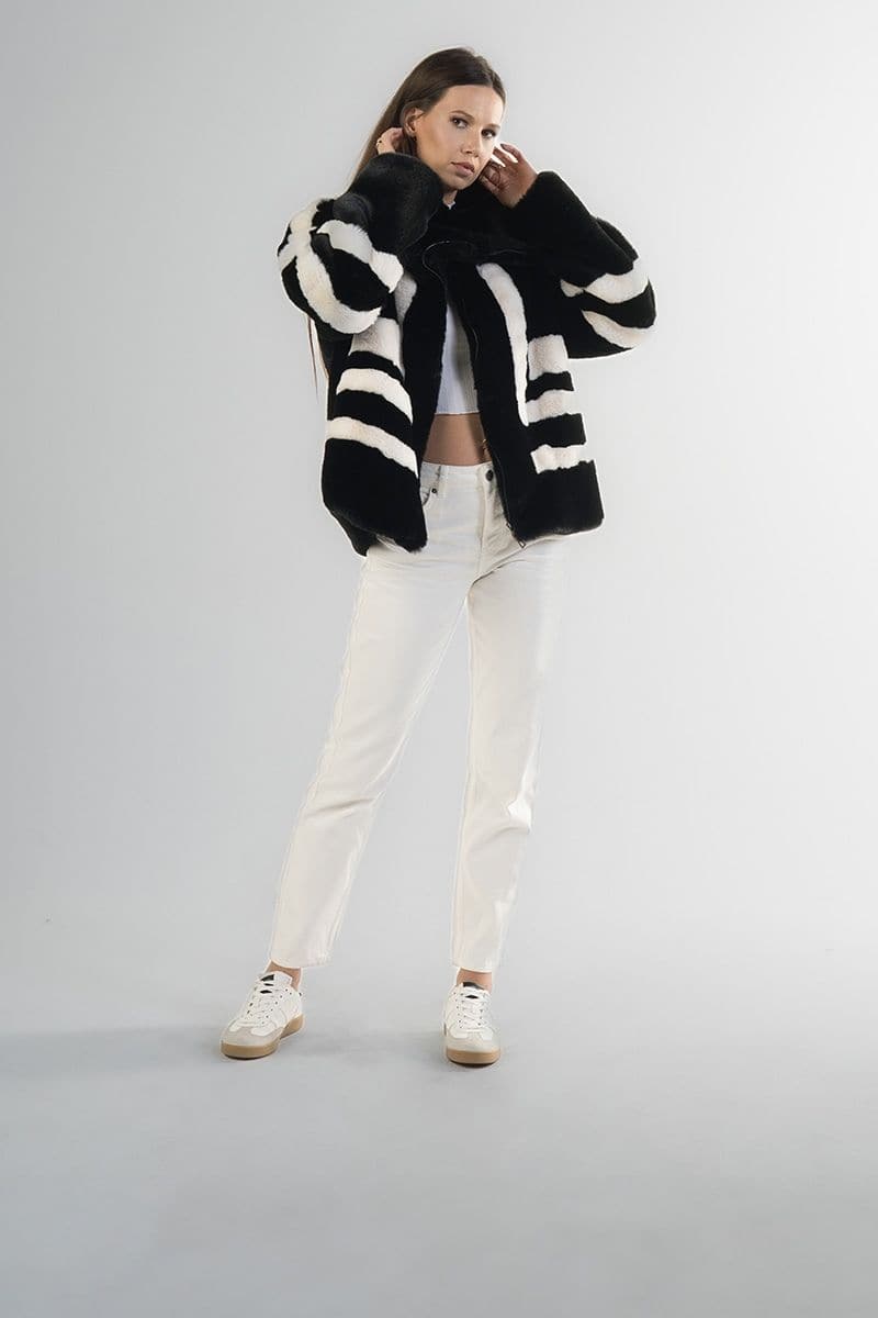 BLACK SPORTY FAUX FUR JACKET | Fortini | CULT MIA