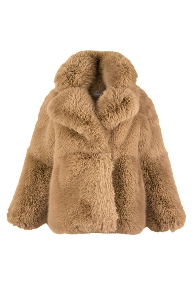 FLUFFY CAMEL FAUX FUR JACKET | Fortini | CULT MIA