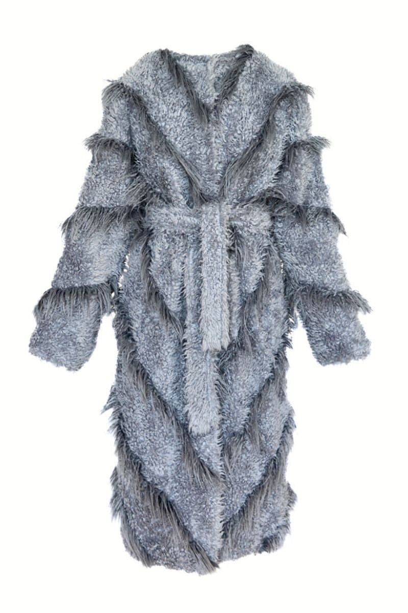 GRAY LLAMA LONG FAUX FUR COAT | Fortini | CULT MIA