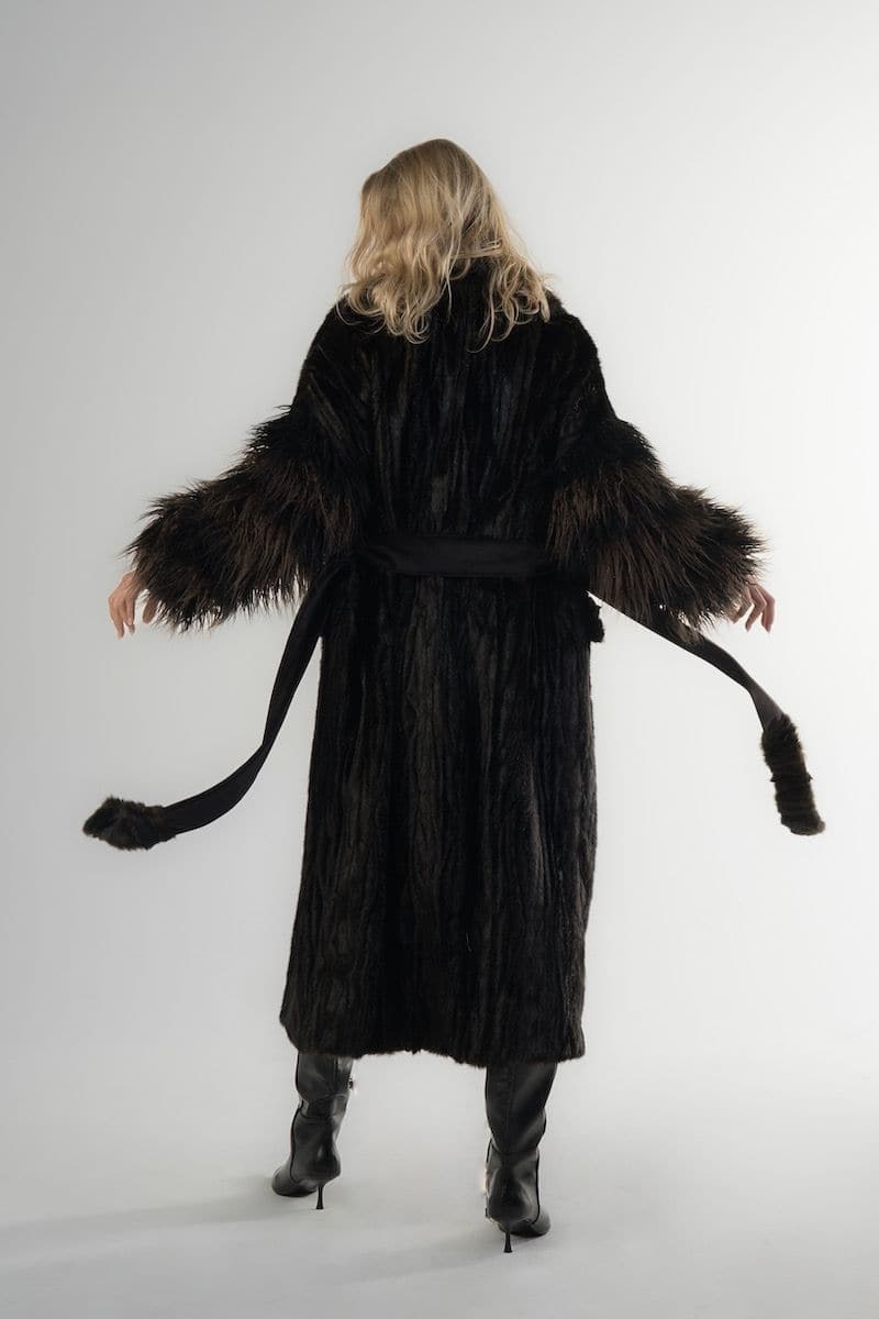 LONG BROWN FAUX FUR COAT WITH FLUFFY SLEEVES | Fortini | CULT MIA