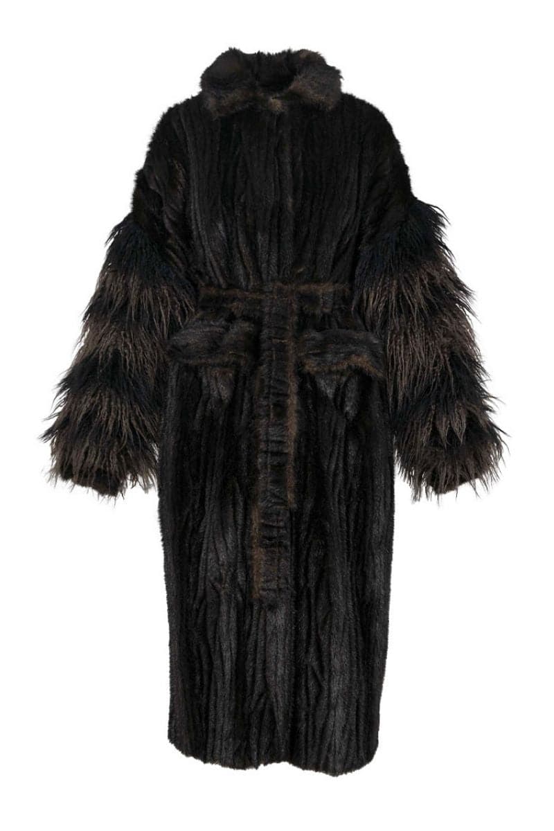 LONG BROWN FAUX FUR COAT WITH FLUFFY SLEEVES | Fortini | CULT MIA