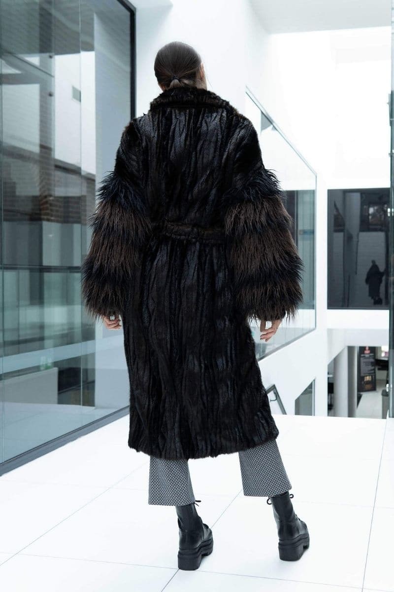 LONG BROWN FAUX FUR COAT WITH FLUFFY SLEEVES | Fortini | CULT MIA