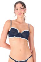 Ellipse Lingerie Aura underwire bra in navy, showing the supportive design and smooth fabric with adjustable straps.