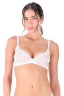Ellipse Lingerie Aura Bralette in white, soft fabric with delicate straps and subtle lace details, perfect for comfortable everyday wear.