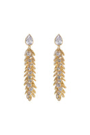 Gold crystal drop earrings by Freya Rose featuring elegant, sparkling crystal pendants hanging from gold hooks.