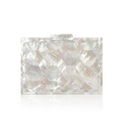 Ivory Athena Mother of Pearl Clutch by Freya Rose, elegant evening bag with lustrous pearl accents and sleek design.