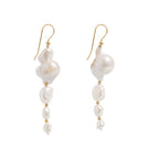 Gold large baroque drop pearl earrings by Freya Rose with ornate, irregular pearl drops and elegant design.