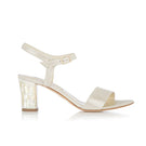 Freya Rose Martene champagne suede pearl heels, stylish sandals with pearl embellishments, in EU size 35.