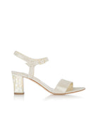 Freya Rose Martene champagne suede pearl heels, stylish sandals with pearl embellishments, in EU size 35.