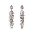 Silver crystal long drop earrings by Freya Rose featuring elegant sparkling crystal details and a sleek silver finish.