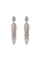 Silver crystal long drop earrings by Freya Rose featuring elegant sparkling crystal details and a sleek silver finish.