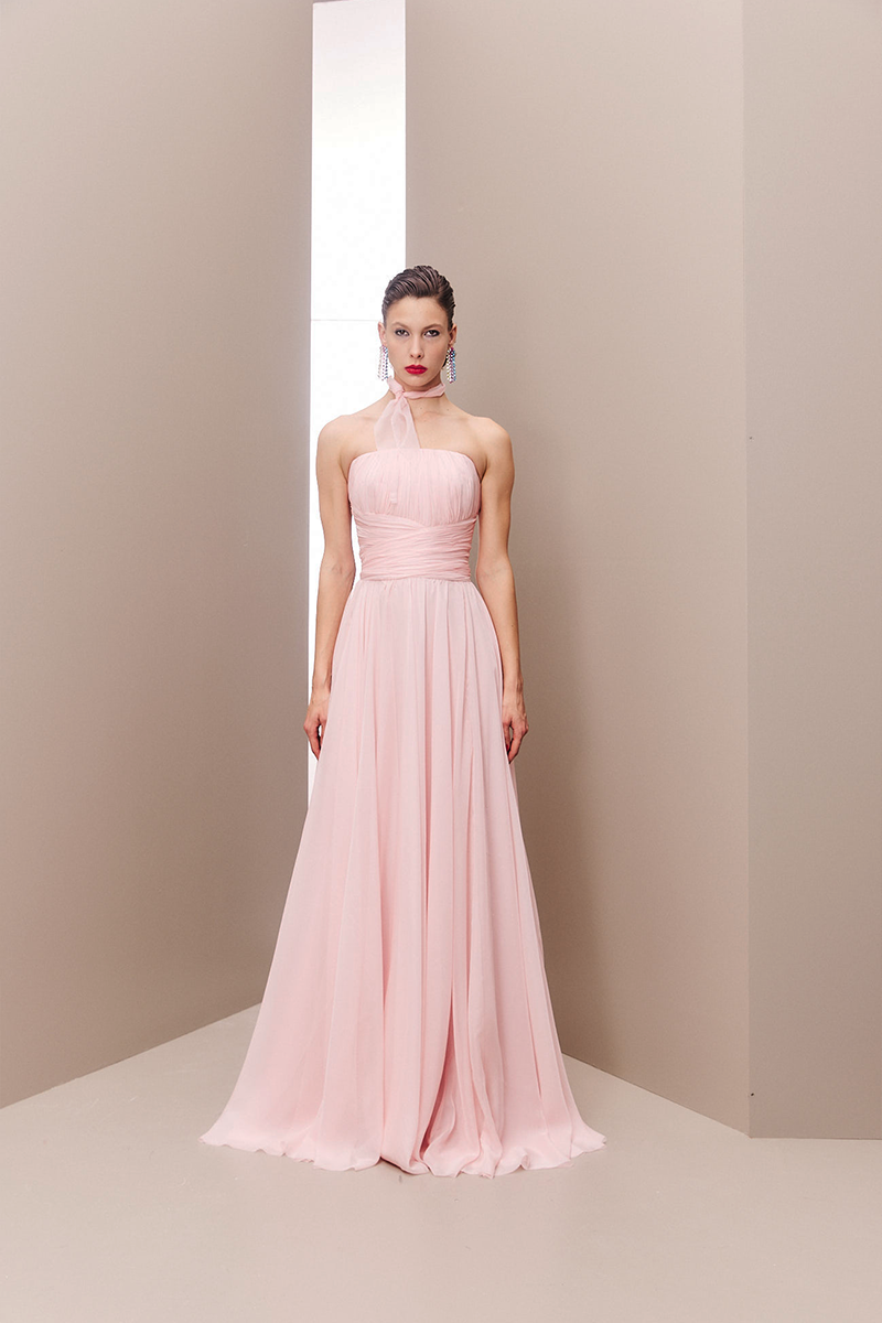 POWDER PINK CORSET DRAPED GOWN - CULT MIA