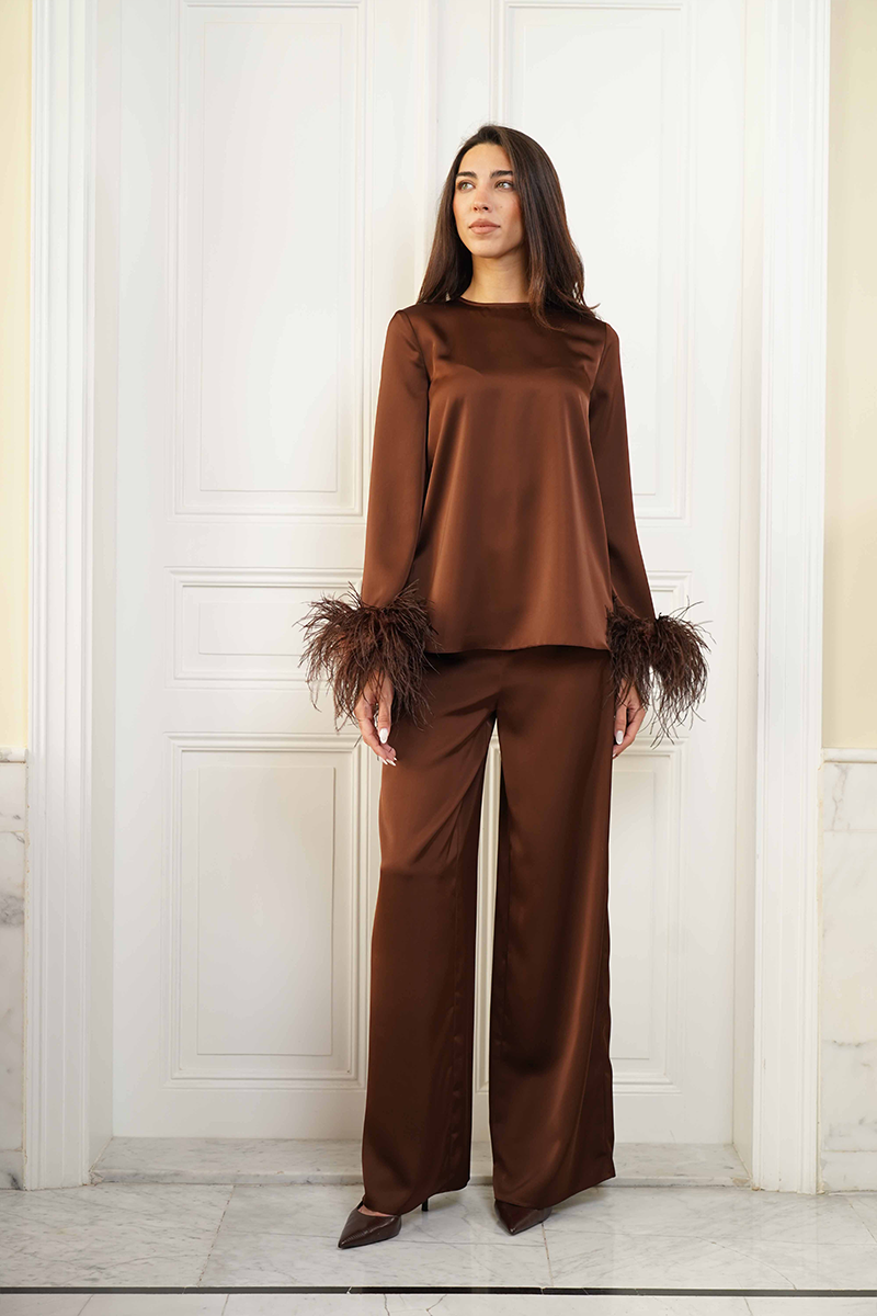 Joanna Andraos CULT MIA X Joanna Andraos silk-effect co-ord ensemble shown from the front, featuring a stylish matching top and bottom set.