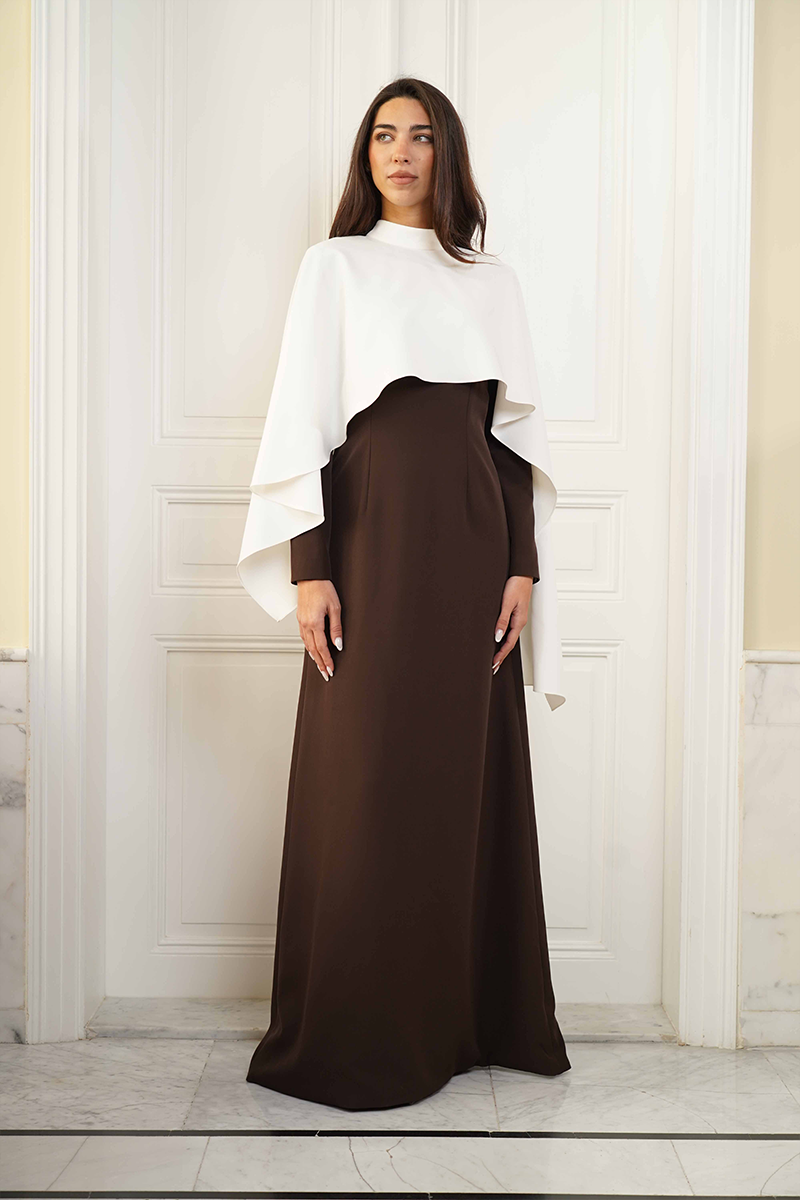 Joanna Andraos Cult Mia X ivory evening gown with elegant front design, perfect for formal occasions and sophisticated events.