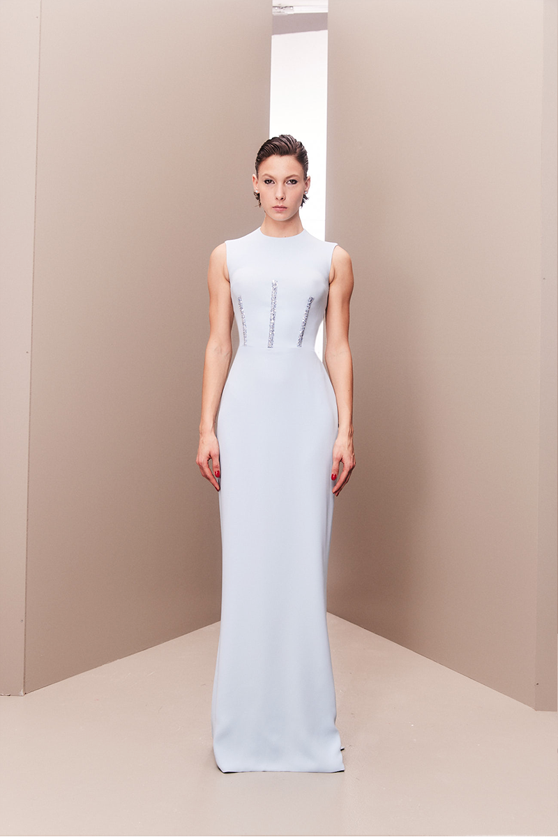 BABY BLUE CORSET DRESS WITH DETACHABLE EMBROIDERED CAPE - CULT MIA